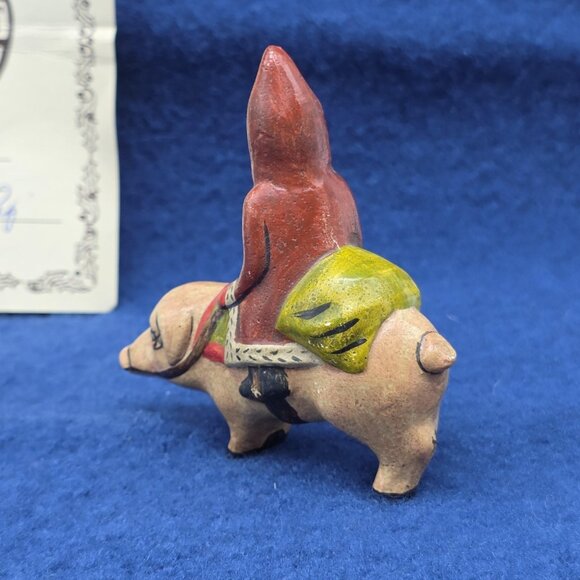 Vintage Vaillancourt Folk Art Santa on Pig Figurine Chalkware 1993 with COA 529 - Picture 3 of 8